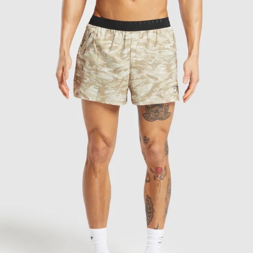 Gymshark Beige Camouflage Athletic Shorts